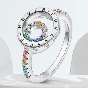 Sterling Silver Forever Multicolor CZ Circle Ring - Women Jewelry Size 8 & 7